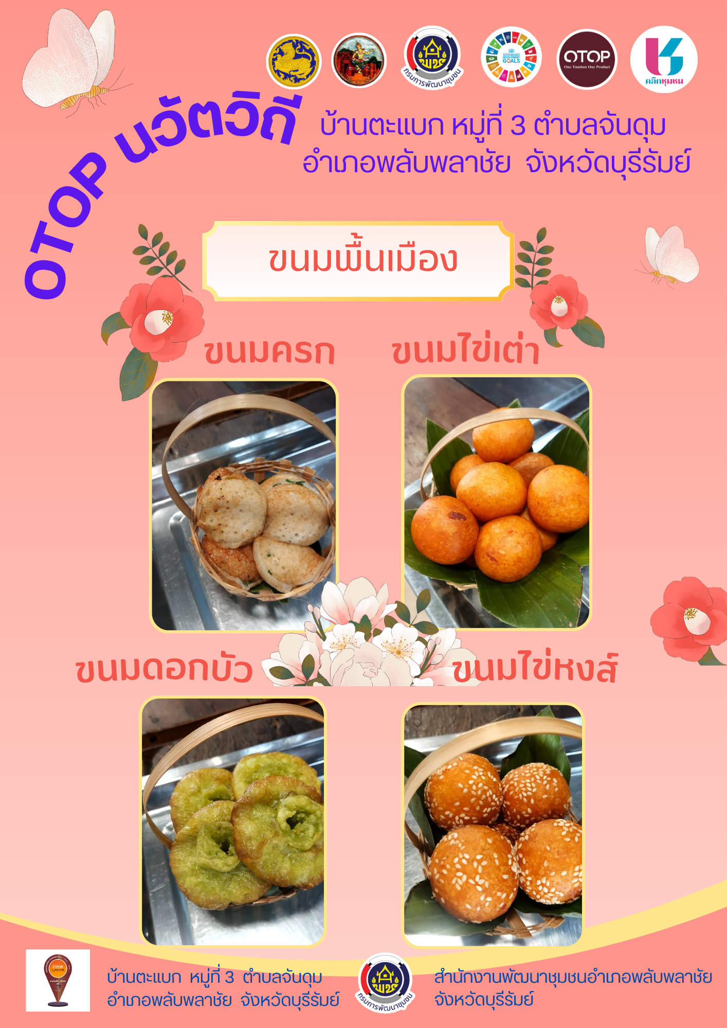 พช.บุรีรัมย์ - CDD Plabplachai: GROWTH TEAM PLABPLACHA พช.พลับพลาชัย  #จัดทำสื่อประชาสัมพันธ์ “ชุมชน OTOP นวัตวิถี” บ้านตะแบก หมู่ที่ 3 ตำบลจันดุม อำเภอพลับพลาชัย จังหวัดบุรีรัมย์