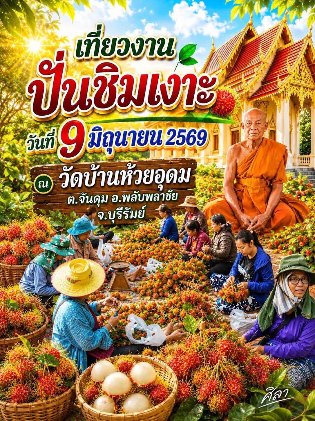 ✨พช.พลับพลาชัย✨ CDD Plabplachai: GROWTH TEAM PLABPLACHAI 📣 ขอเชิญเที่ยวงาน “ปั่น ชิม เงาะ” สัมผัสวิถีชุมชน ชิมผลไม้สดจากสวน 🍈🚴‍♂️🌿  🚴‍♂️สพอ.พลับพลาชัย ขอเชิญชวนนักท่องเที่ยวและประชาชนทั่วไป ร่วมกิจกรรม โครงการท่องเที่ยวเชิงเกษตรวิถีชุมชน “ปั่นไป ชิมไป ผลไม้ตำบลจันดุม” ประจำปี พ.ศ. ๒๕๖๙