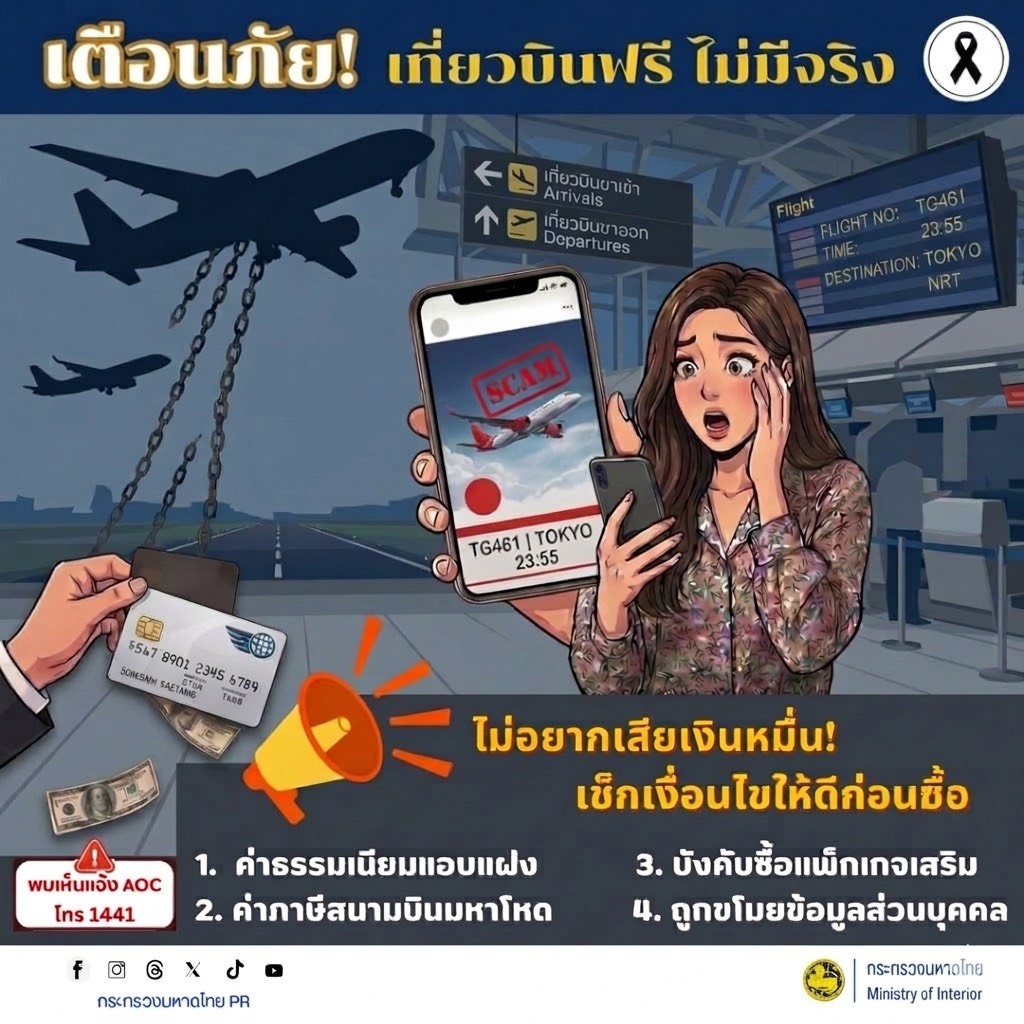 ✨พช.พลับพลาชัย✨ CDD Plabplachai: GROWTH TEAM PLABPLACHAI 🚨สพอ.พลับพลาชัย “ประชาสัมพันธ์เตือนภัยประชาชน ระวังมิจฉาชีพแอบอ้างแจก “ตั๋วเครื่องบินฟรี”